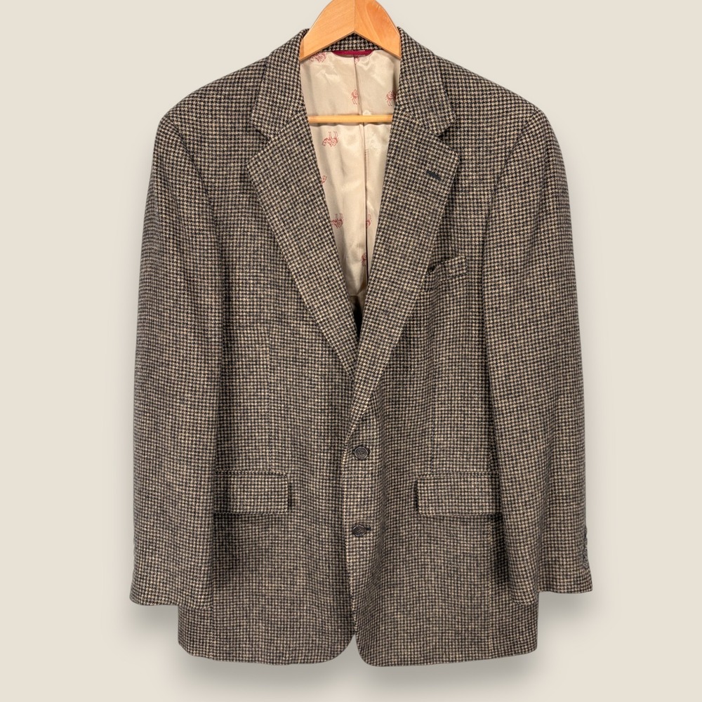 Jos A Bank Premier Collection 100% Camel Hair Sport Coat Men 42R Houndstooth